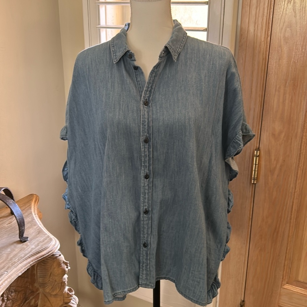 Madewell Ruffle Chambray Denim Shirt XL